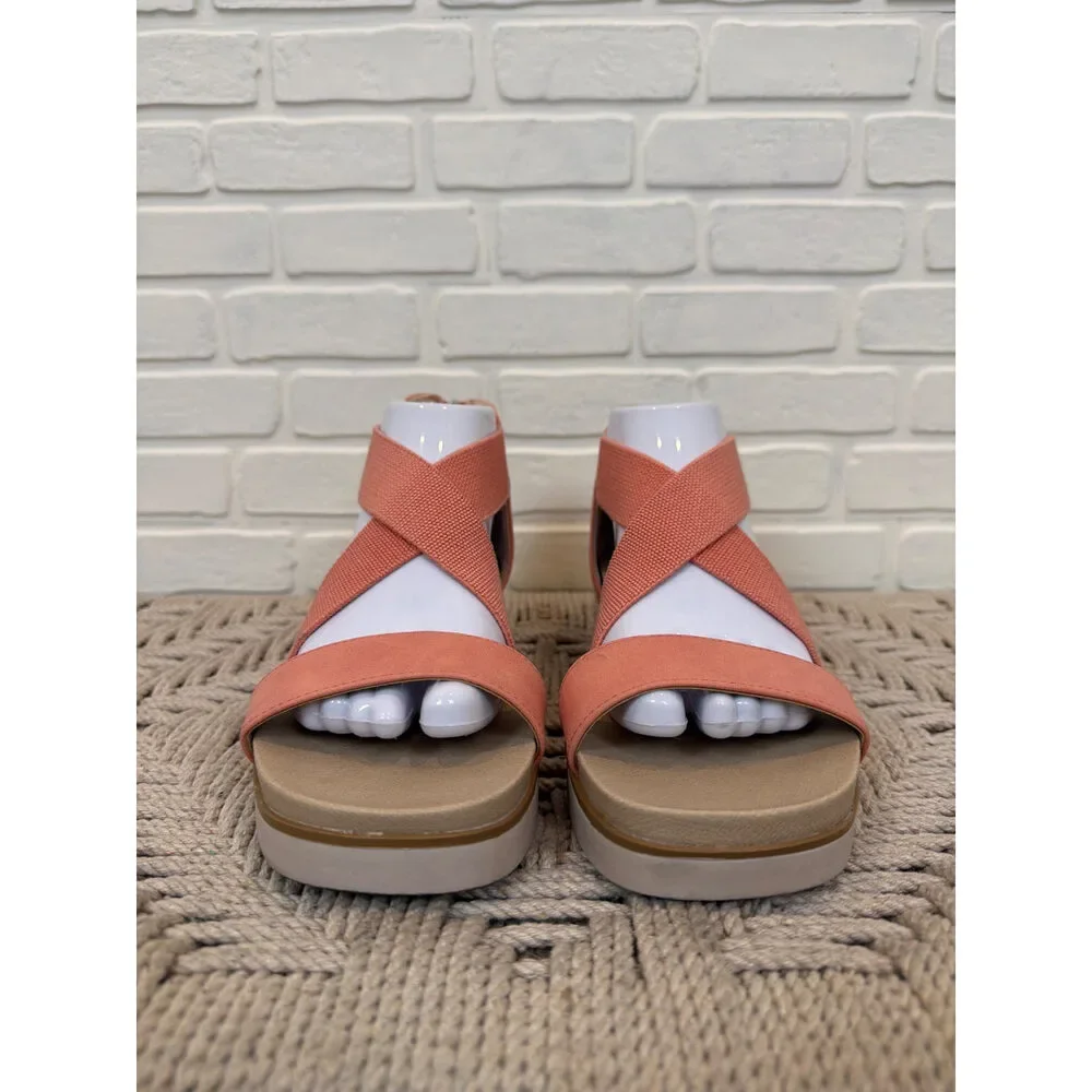 LifeStride Giselle Platform Wedge Sandals Coral Size 8.5